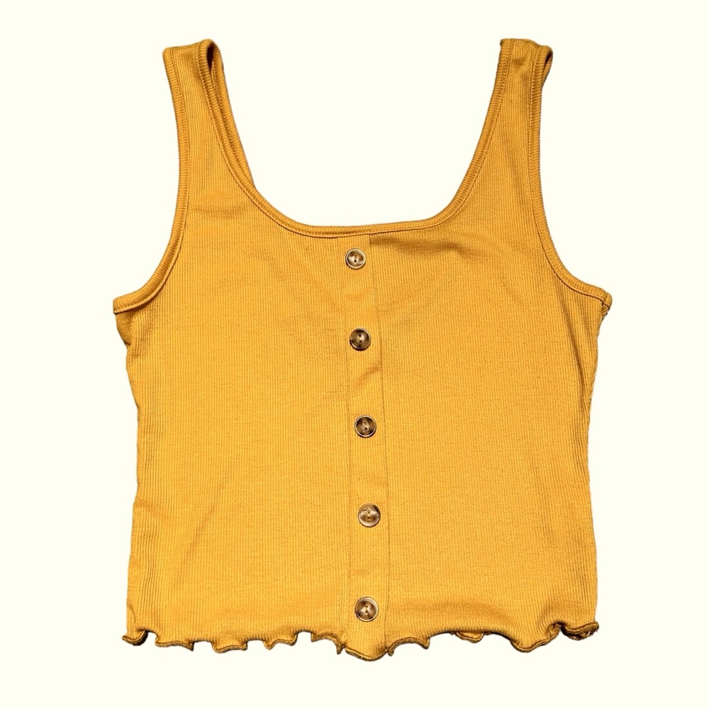 Ribbed cropped button tank in mustard Size S